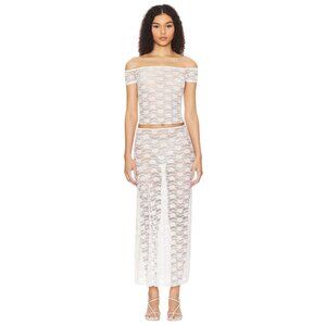MAJORELLE Alexa Sheer Midi Skirt in White Medium Lace Floral